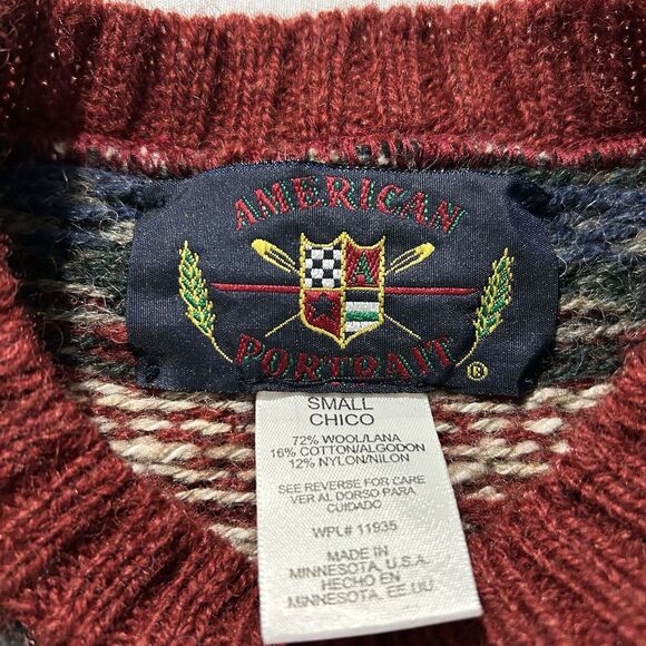 Vintage American Portrait Wool/Cotton/Nylon Grandpa Sweater Size S Red Fair Isle - Picture 4 of 5